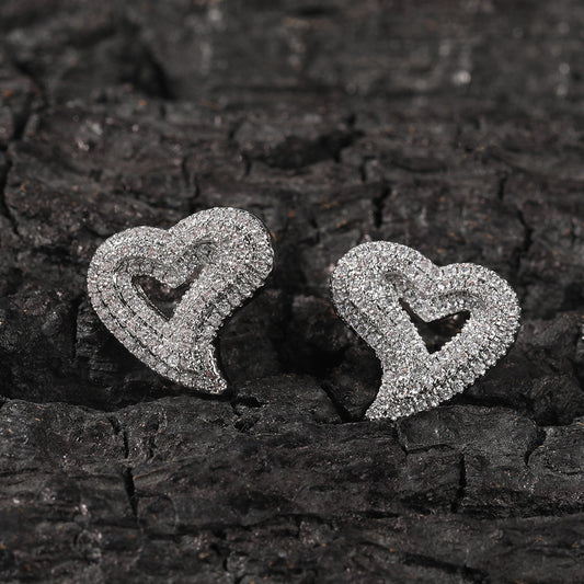 Zircon Hollow Love Heart Stud Earrings